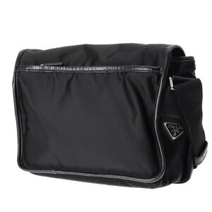 Prada Tessuto double shoulder messenger bag black leather nylon